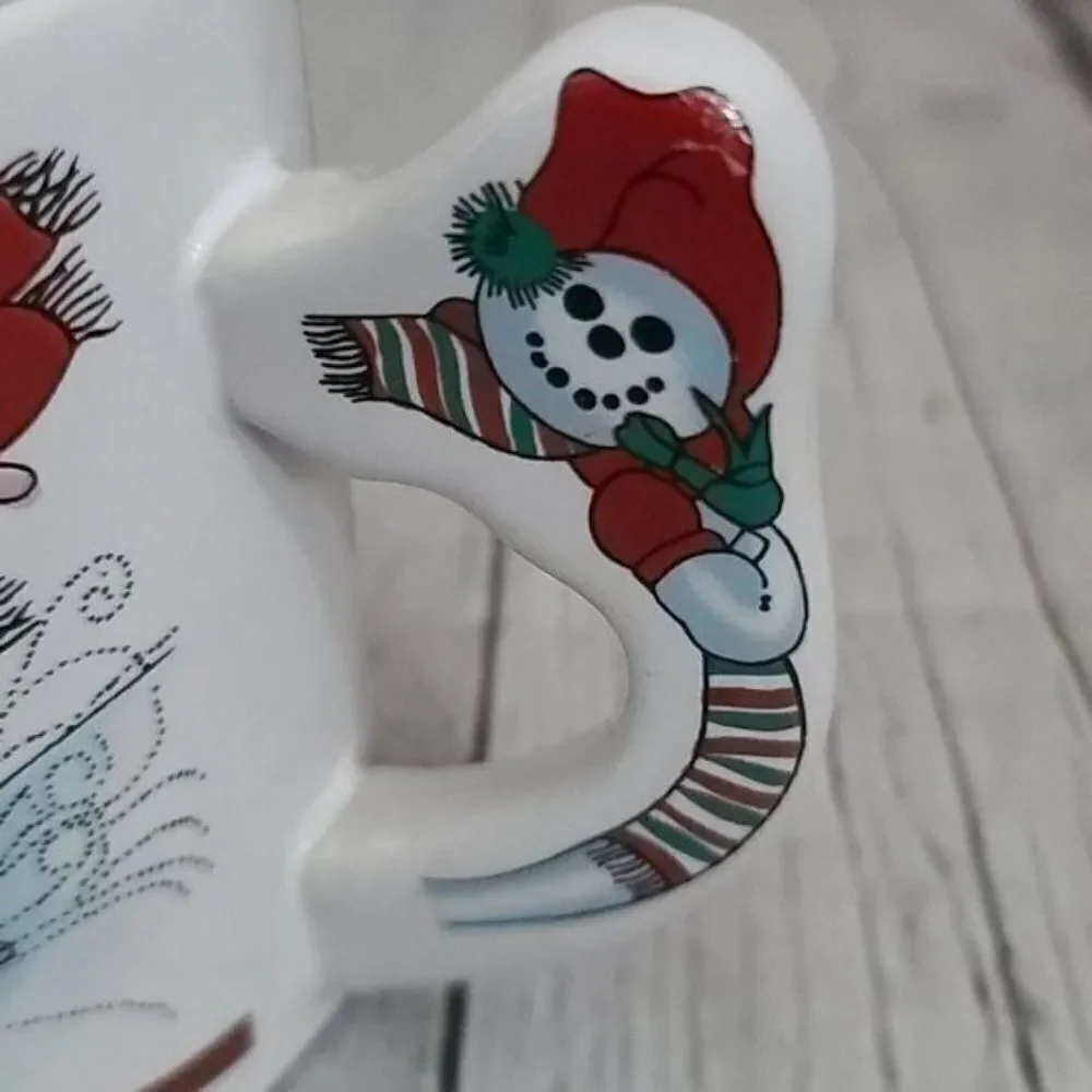 Vintage Christmas Snowman Handle Coffee Mug